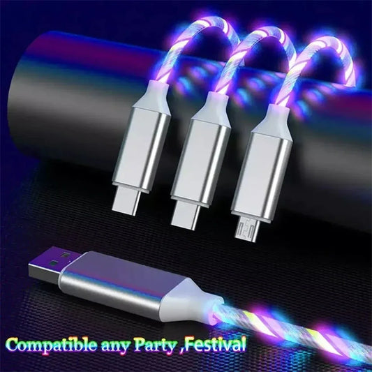 Glowing LED Light USB 3 IN 1 cable Fast Charging. Type C by Diesel Diamond