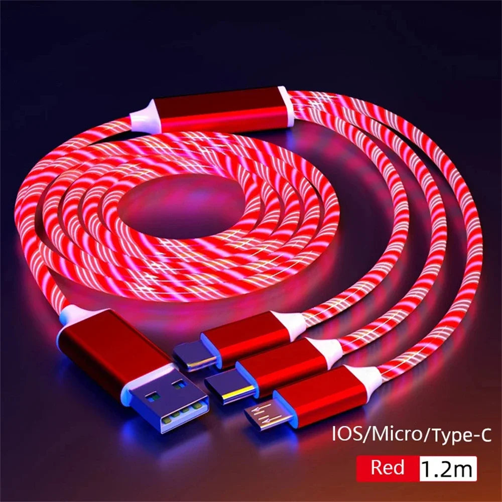 Glowing LED Light USB 3 IN 1 cable Fast Charging. Type C by Diesel Diamond