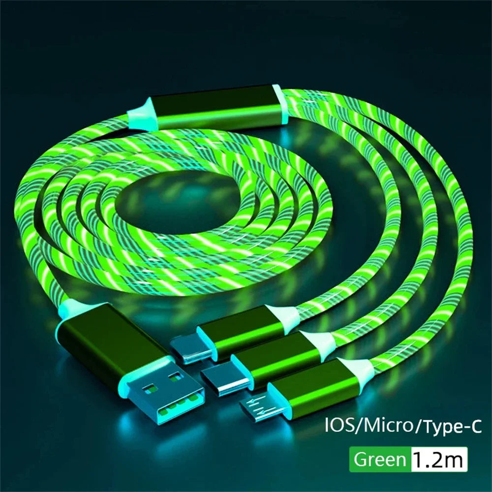 Glowing LED Light USB 3 IN 1 cable Fast Charging. Type C by Diesel Diamond