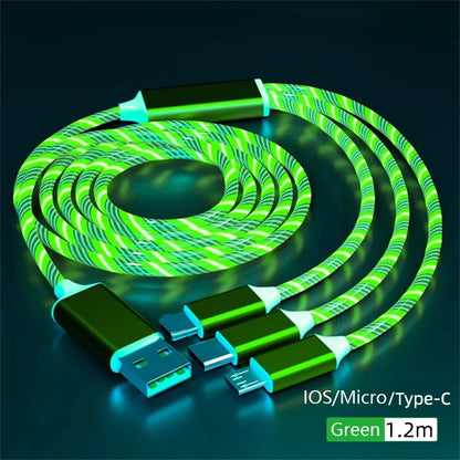 Glowing LED Light USB 3 IN 1 cable Fast Charging. Type C by Diesel Diamond