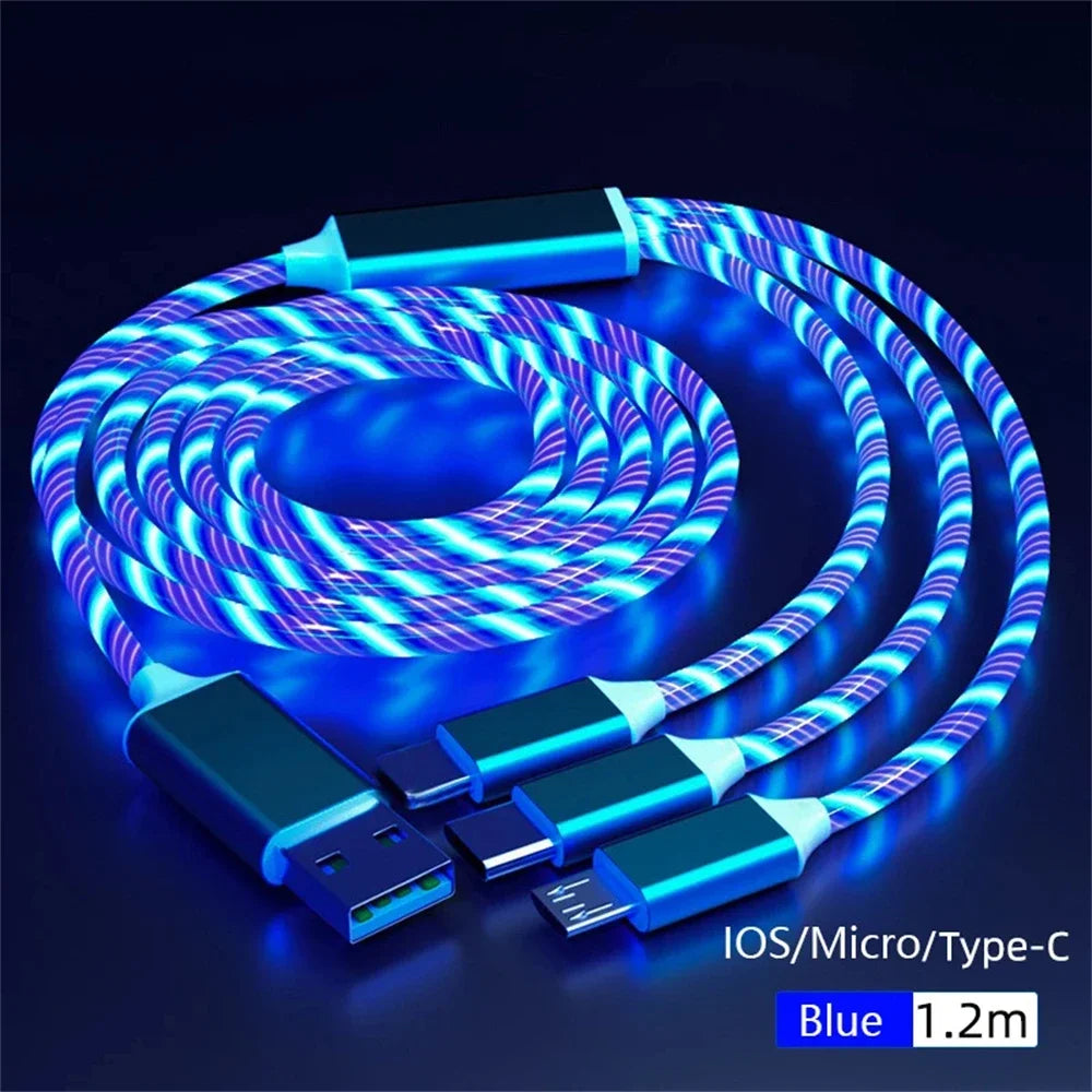 Glowing LED Light USB 3 IN 1 cable Fast Charging. Type C by Diesel Diamond