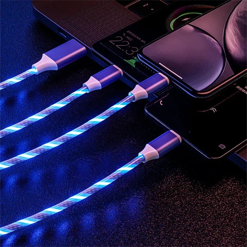Glowing LED Light USB 3 IN 1 cable Fast Charging. Type C by Diesel Diamond