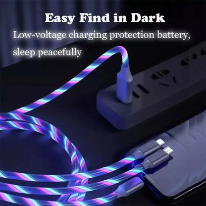 Glowing LED Light USB 3 IN 1 cable Fast Charging. Type C by Diesel Diamond