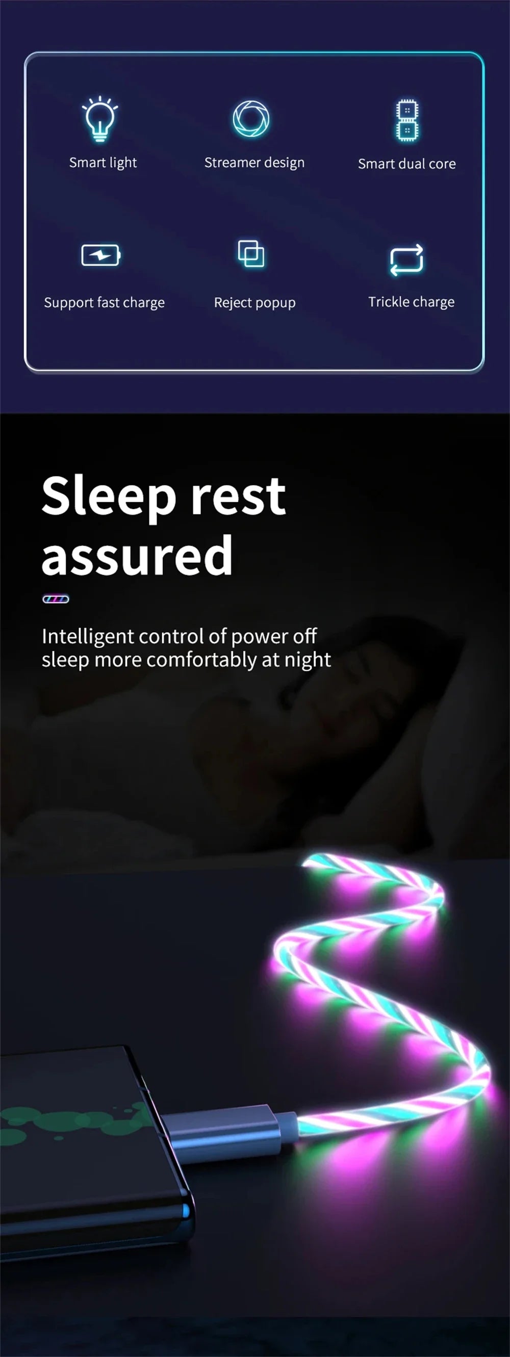Glowing LED Light USB 3 IN 1 cable Fast Charging. Type C by Diesel Diamond