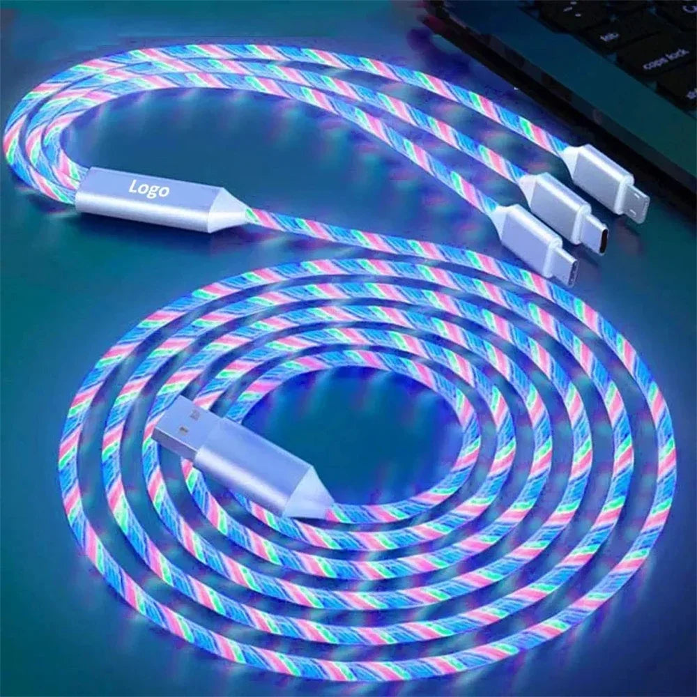 Glowing LED Light USB 3 IN 1 cable Fast Charging. Type C by Diesel Diamond