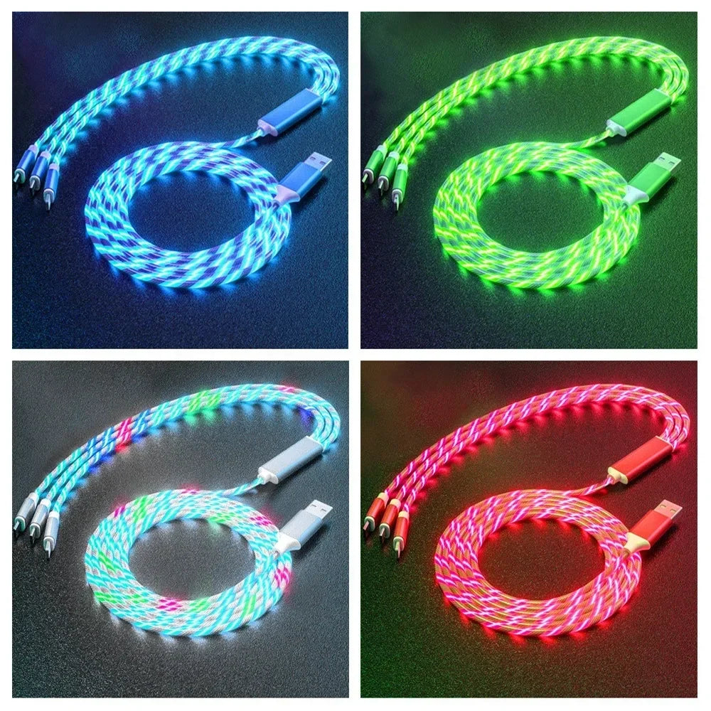 Glowing LED Light USB 3 IN 1 cable Fast Charging. Type C by Diesel Diamond