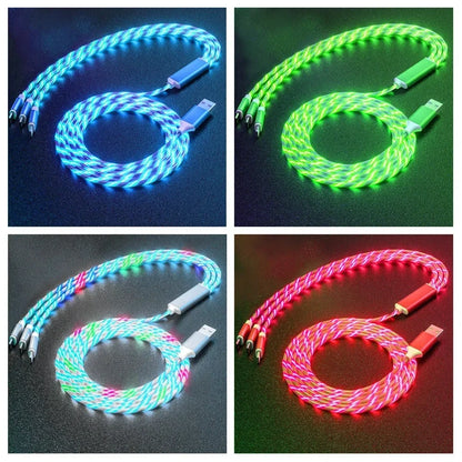 Glowing LED Light USB 3 IN 1 cable Fast Charging. Type C by Diesel Diamond