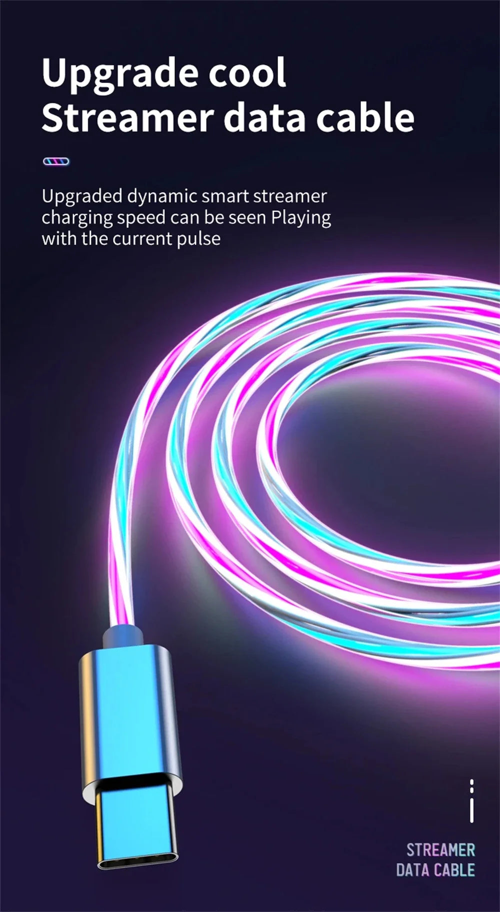 Glowing LED Light USB 3 IN 1 cable Fast Charging. Type C by Diesel Diamond