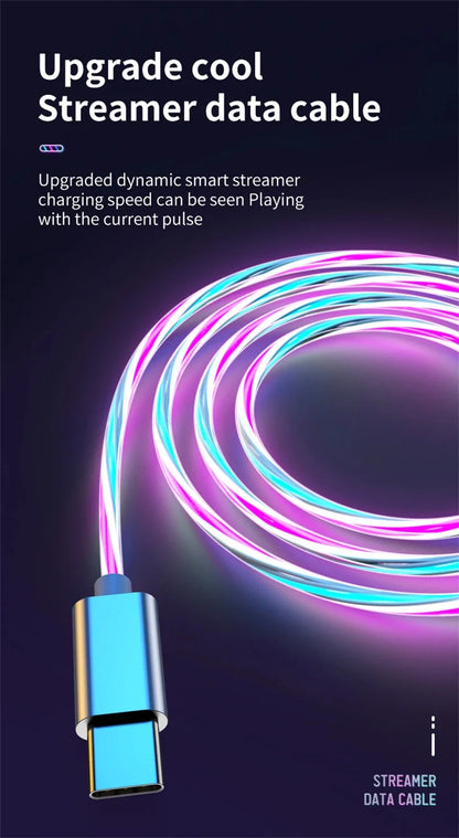 Glowing LED Light USB 3 IN 1 cable Fast Charging. Type C by Diesel Diamond